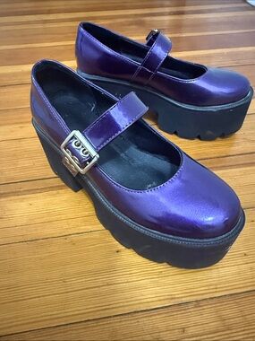 Shimmering Purple Platform Mary Janes with Buckle Strap